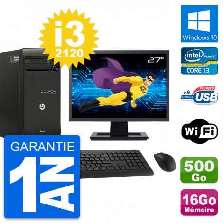 PC Tour HP Pro 3400 MT Ecran 27" i3-2120 RAM 16Go Disque 500Go Windows 10 Wifi