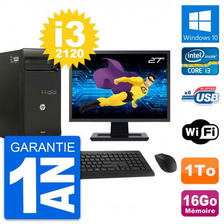 PC Tour HP Pro 3400 MT Ecran 27" i3-2120 RAM 16Go Disque 1To Windows 10 Wifi