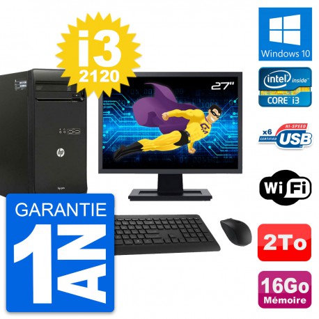 PC Tour HP Pro 3400 MT Ecran 27" i3-2120 RAM 16Go Disque 2To Windows 10 Wifi