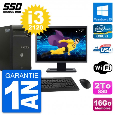 PC Tour HP Pro 3400 MT Ecran 27" Core i3-2120 RAM 16Go SSD 2To Windows 10 Wifi