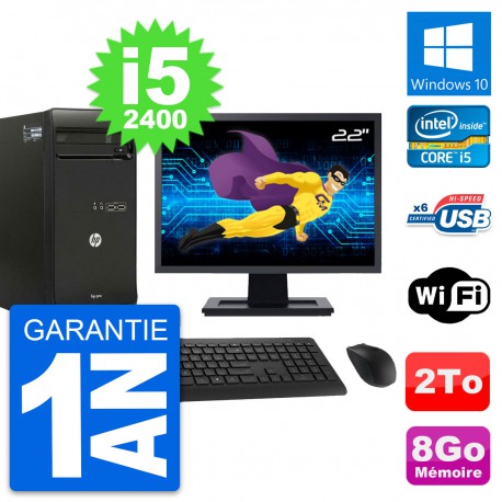 PC Tour HP Pro 3400 MT Ecran 22" Core i5-2400 RAM 8Go Disque 2To Windows 10 Wifi