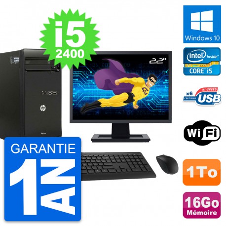 PC Tour HP Pro 3400 MT Ecran 22" i5-2400 RAM 16Go Disque 1To Windows 10 Wifi