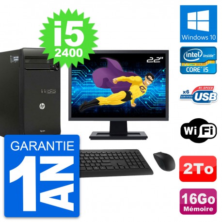 PC Tour HP Pro 3400 MT Ecran 22" i5-2400 RAM 16Go Disque 2To Windows 10 Wifi