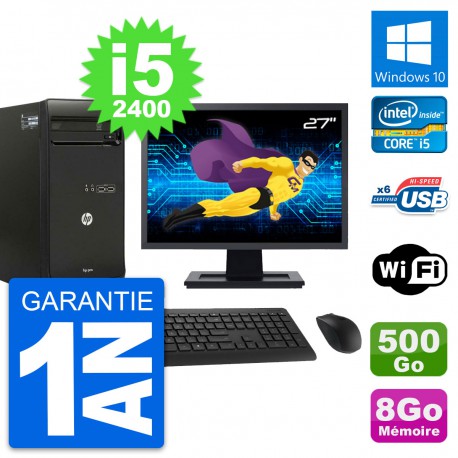 PC Tour HP Pro 3400 MT Ecran 27" i5-2400 RAM 8Go Disque 500Go Windows 10 Wifi