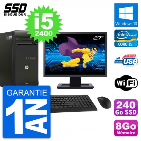 PC Tour HP Pro 3400 MT Ecran 27" Core i5-2400 RAM 8Go SSD 240Go Windows 10 Wifi