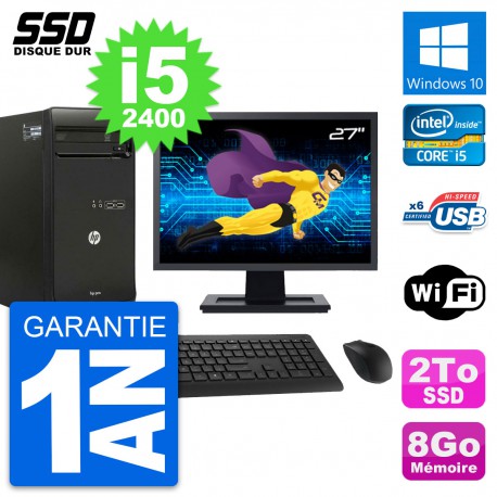 PC Tour HP Pro 3400 MT Ecran 27" Intel i5-2400 RAM 8Go SSD 2To Windows 10 Wifi