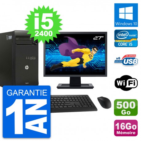 PC Tour HP Pro 3400 MT Ecran 27" i5-2400 RAM 16Go Disque 500Go Windows 10 Wifi