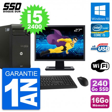 PC Tour HP Pro 3400 MT Ecran 27" Core i5-2400 RAM 16Go SSD 240Go Windows 10 Wifi