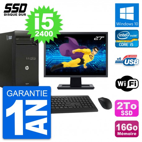 PC Tour HP Pro 3400 MT Ecran 27" Core i5-2400 RAM 16Go SSD 2To Windows 10 Wifi