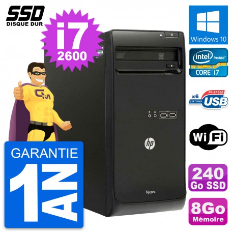 PC Tour HP Pro 3400 MT Intel Core i7-2600 RAM 8Go SSD 240Go Windows 10 Wifi