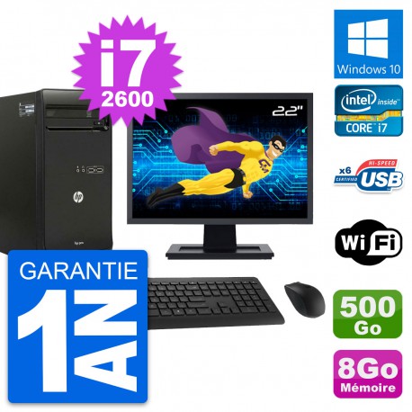 PC Tour HP Pro 3400 MT Ecran 22" i7-2600 RAM 8Go Disque 500Go Windows 10 Wifi