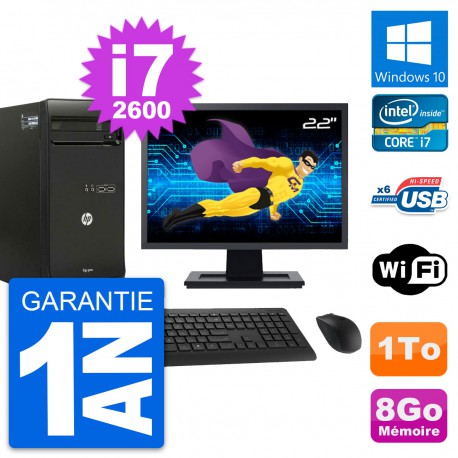 PC Tour HP Pro 3400 MT Ecran 22" Core i7-2600 RAM 8Go Disque 1To Windows 10 Wifi