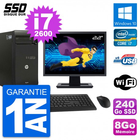 PC Tour HP Pro 3400 MT Ecran 22" Core i7-2600 RAM 8Go SSD 240Go Windows 10 Wifi