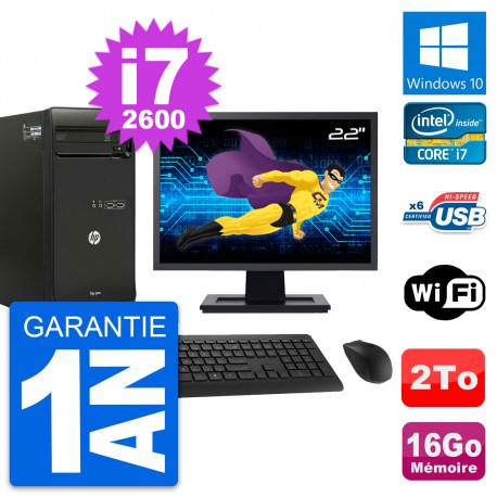 PC Tour HP Pro 3400 MT Ecran 22" i7-2600 RAM 16Go Disque 2To Windows 10 Wifi