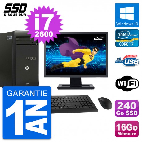 PC Tour HP Pro 3400 MT Ecran 22" Core i7-2600 RAM 16Go SSD 240Go Windows 10 Wifi