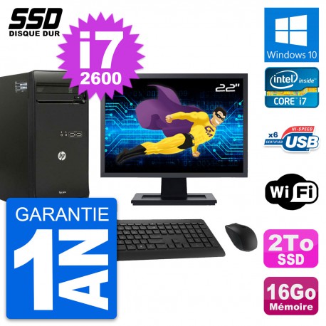 PC Tour HP Pro 3400 MT Ecran 22" Core i7-2600 RAM 16Go SSD 2To Windows 10 Wifi