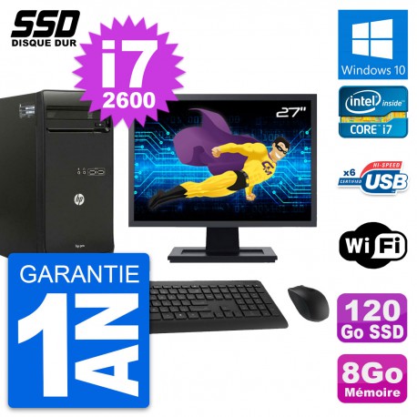 PC Tour HP Pro 3400 MT Ecran 27" Core i7-2600 RAM 8Go SSD 120Go Windows 10 Wifi