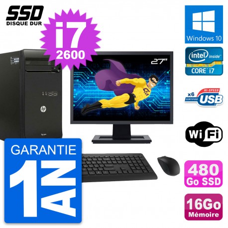 PC Tour HP Pro 3400 MT Ecran 27" Core i7-2600 RAM 16Go SSD 480Go Windows 10 Wifi