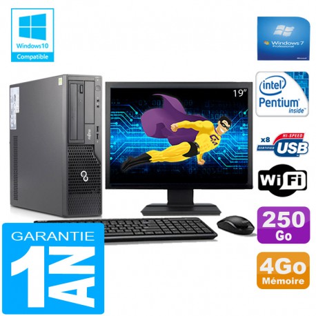 PC Fujitsu Esprimo E500 E85+ SFF G640 RAM 4Go Disque 250Go Wifi W7 Ecran 19"