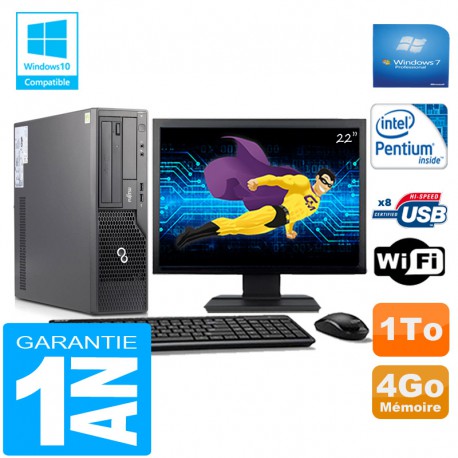 PC Fujitsu Esprimo E500 E85+ SFF Intel G640 4Go Disque 1 To Wifi W7 Ecran 22"