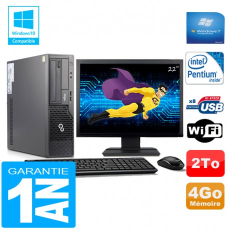 PC Fujitsu Esprimo E500 E85+ SFF Intel G640 4Go Disque 2 To Wifi W7 Ecran 22"