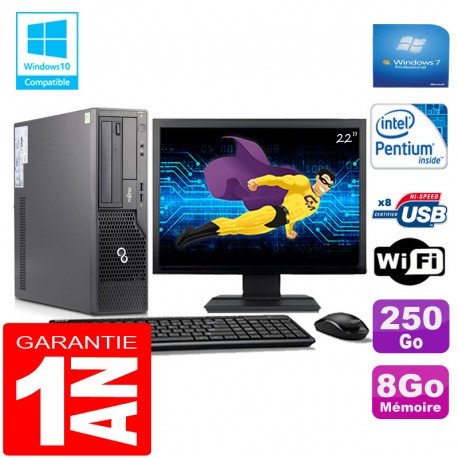 PC Fujitsu Esprimo E500 E85+ SFF G640 RAM 8Go Disque 250Go Wifi W7 Ecran 22"