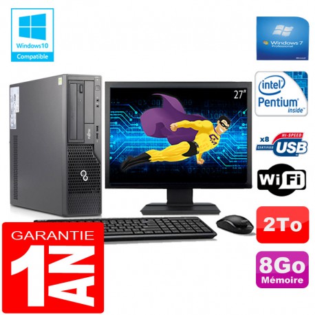 PC Fujitsu Esprimo E500 E85+ SFF Intel G640 8Go Disque 2 To Wifi W7 Ecran 27"