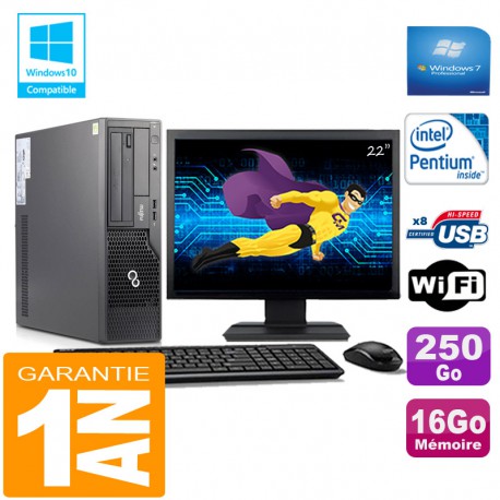 PC Fujitsu Esprimo E500 E85+ SFF G640 RAM 16Go Disque 250Go Wifi W7 Ecran 22"