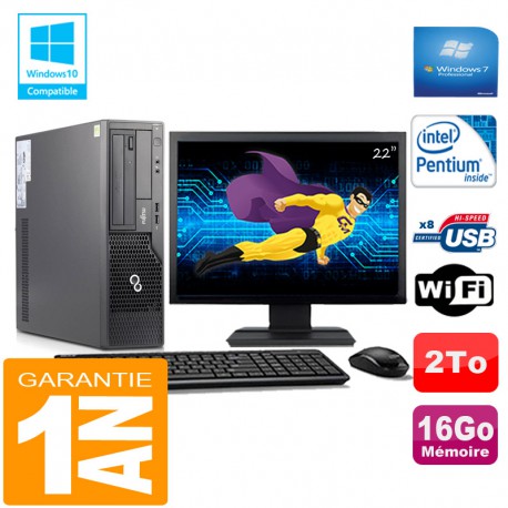 PC Fujitsu Esprimo E500 E85+ SFF Intel G640 16Go Disque 2 To Wifi W7 Ecran 22"