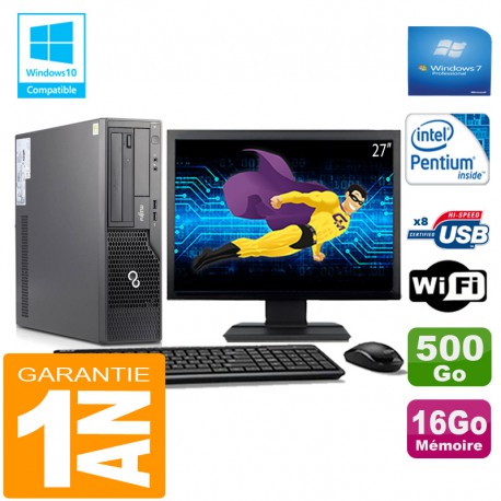 PC Fujitsu Esprimo E500 E85+ SFF G640 RAM 16Go Disque 500Go Wifi W7 Ecran 27"
