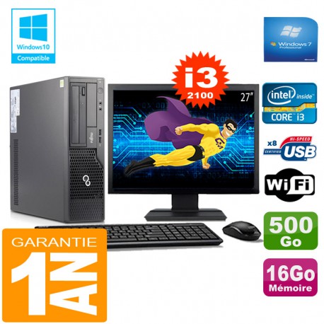 PC Fujitsu Esprimo E500 E85+ SFF I3-2100 RAM 16Go Disque 500Go Wifi W7 Ecran 27"