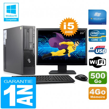 PC Fujitsu Esprimo E500 E85+ SFF I5-2400 RAM 4Go Disque 500Go Wifi W7 Ecran 22"