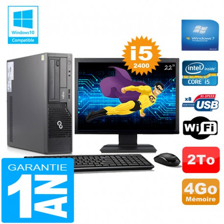 PC Fujitsu Esprimo E500 E85+ SFF Core I5-2400 4Go Disque 2 To Wifi W7 Ecran 22"