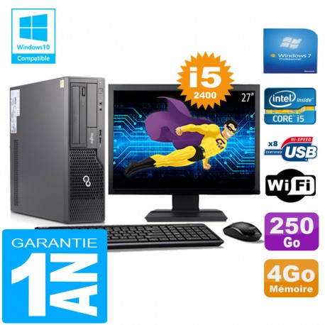 PC Fujitsu Esprimo E500 E85+ SFF I5-2400 RAM 4Go Disque 250Go Wifi W7 Ecran 27"