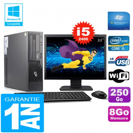PC Fujitsu Esprimo E500 E85+ SFF I5-2400 RAM 8Go Disque 250Go Wifi W7 Ecran 22"