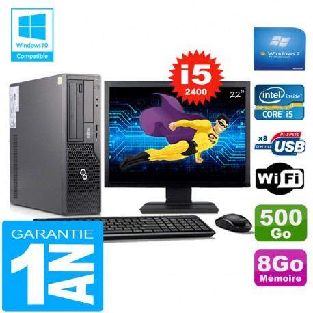 PC Fujitsu Esprimo E500 E85+ SFF I5-2400 RAM 8Go Disque 500Go Wifi W7 Ecran 22"