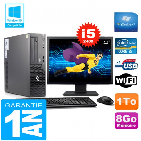 PC Fujitsu Esprimo E500 E85+ SFF Core I5-2400 8Go Disque 1 To Wifi W7 Ecran 22"