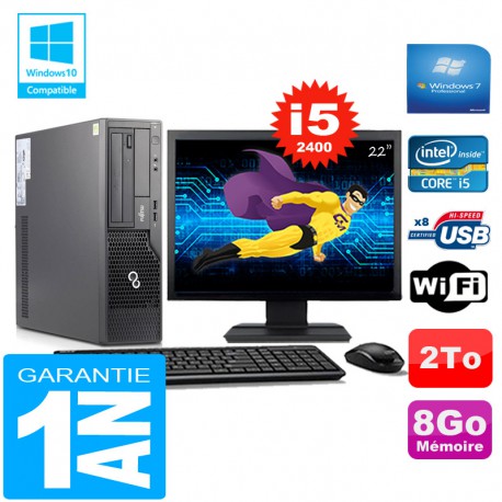 PC Fujitsu Esprimo E500 E85+ SFF Core I5-2400 8Go Disque 2 To Wifi W7 Ecran 22"