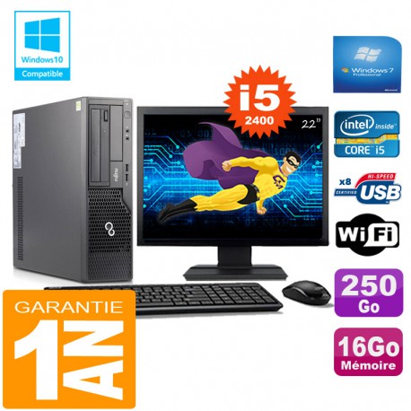 PC Fujitsu Esprimo E500 E85+ SFF I5-2400 RAM 16Go Disque 250Go Wifi W7 Ecran 22"