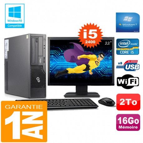 PC Fujitsu Esprimo E500 E85+ SFF Core I5-2400 16Go Disque 2 To Wifi W7 Ecran 22"