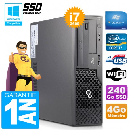 PC Fujitsu Esprimo E500 E85+ SFF Core I7-2600 RAM 4Go Disque 240 Go SSD Wifi W7