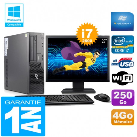 PC Fujitsu Esprimo E500 E85+ SFF I7-2600 RAM 4Go Disque 250Go Wifi W7 Ecran 27"