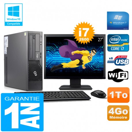 PC Fujitsu Esprimo E500 E85+ SFF Core I7-2600 4Go Disque 1 To Wifi W7 Ecran 27"