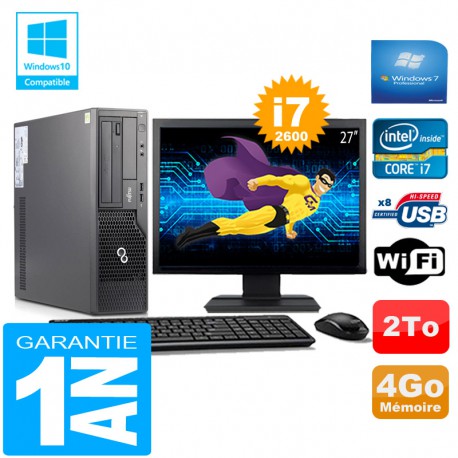 PC Fujitsu Esprimo E500 E85+ SFF Core I7-2600 4Go Disque 2 To Wifi W7 Ecran 27"