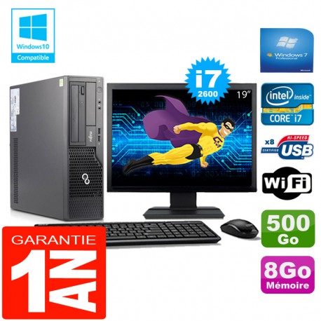 PC Fujitsu Esprimo E500 E85+ SFF I7-2600 RAM 8Go Disque 500Go Wifi W7 Ecran 19"