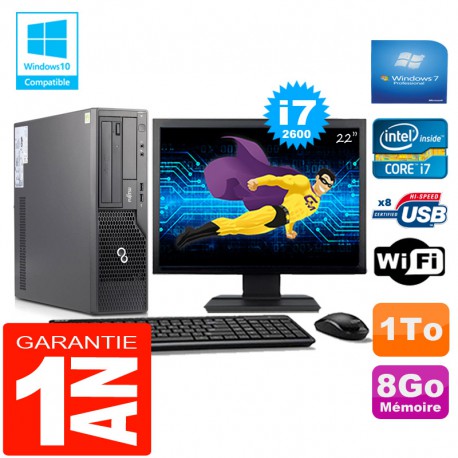 PC Fujitsu Esprimo E500 E85+ SFF Core I7-2600 8Go Disque 1 To Wifi W7 Ecran 22"