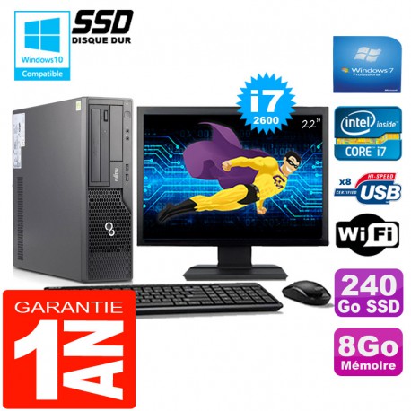 PC Fujitsu Esprimo E500 E85+ SFF I7-2600 8Go Disque 240Go SSD Wifi W7 Ecran 22"