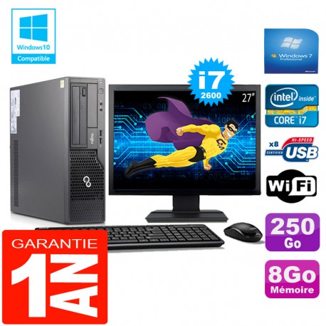 PC Fujitsu Esprimo E500 E85+ SFF I7-2600 RAM 8Go Disque 250Go Wifi W7 Ecran 27"