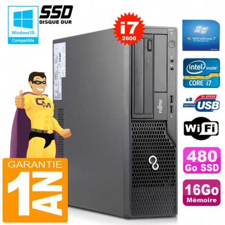 PC Fujitsu Esprimo E500 E85+ SFF Core I7-2600 RAM 16Go Disque 480 Go SSD Wifi W7