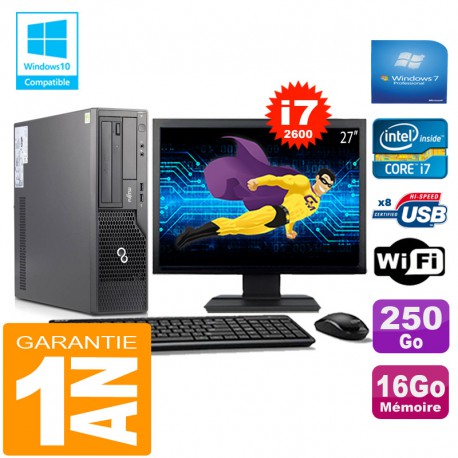 PC Fujitsu Esprimo E500 E85+ SFF I7-2600 RAM 16Go Disque 250Go Wifi W7 Ecran 27"